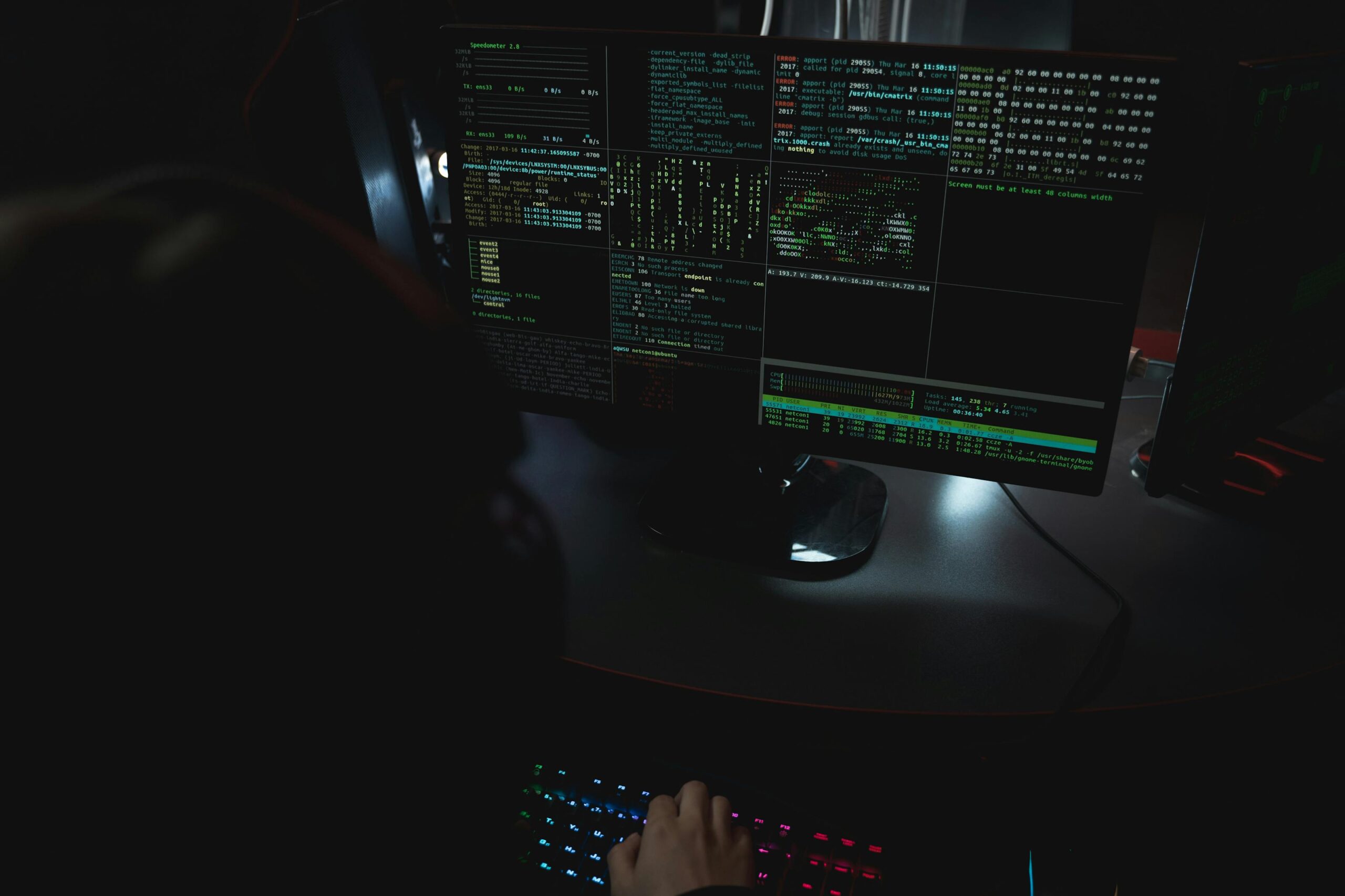 Security operations center analyst monitoring threat dashboards across multiple screens